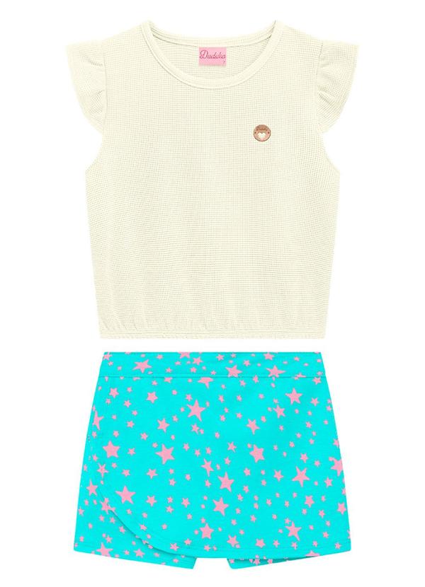 Vista 2 Conjunto Infantil Blusa e Short Bege Duduka Duduka