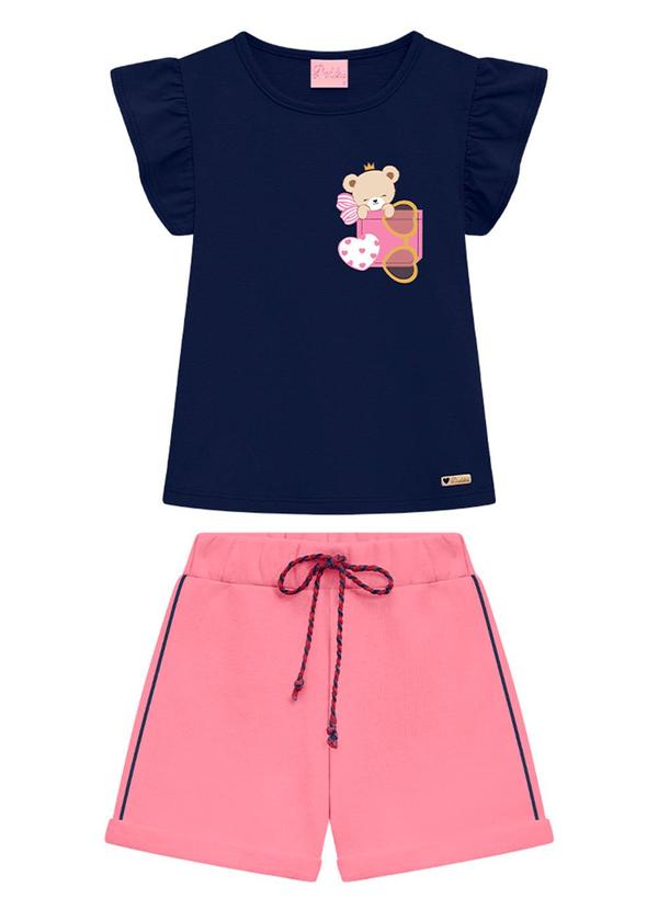 Vista 2 Conjunto Infantil Blusa e Short Menina Azul Duduka Duduka