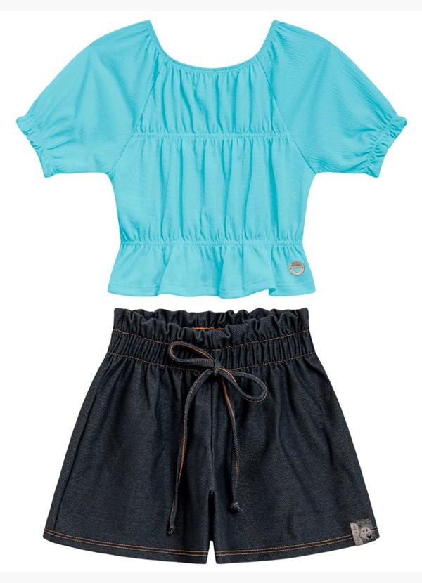 Vista 2 Conjunto Infantil Blusa e Short Menina Azul Duduka Duduka