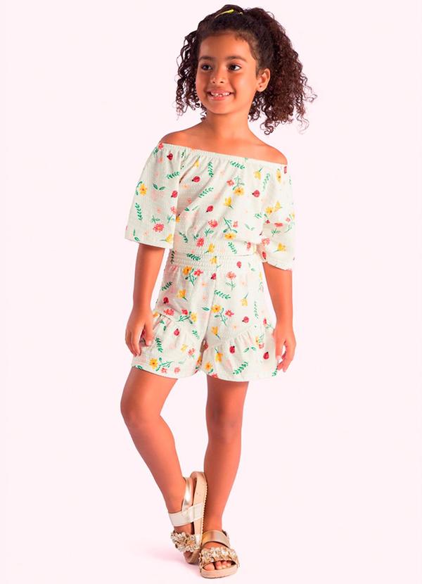 Vista 2 Conjunto Infantil Blusa e Short Menina Branco Duduka Duduka