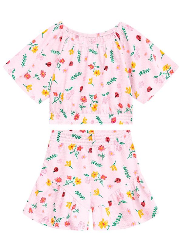 Vista 2 Conjunto Infantil Blusa e Short Menina Rosa Duduka Duduka