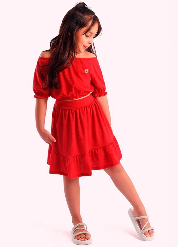 Vista 2 Conjunto Infantil Blusa e Short Menina Vermelha Duduka Duduka