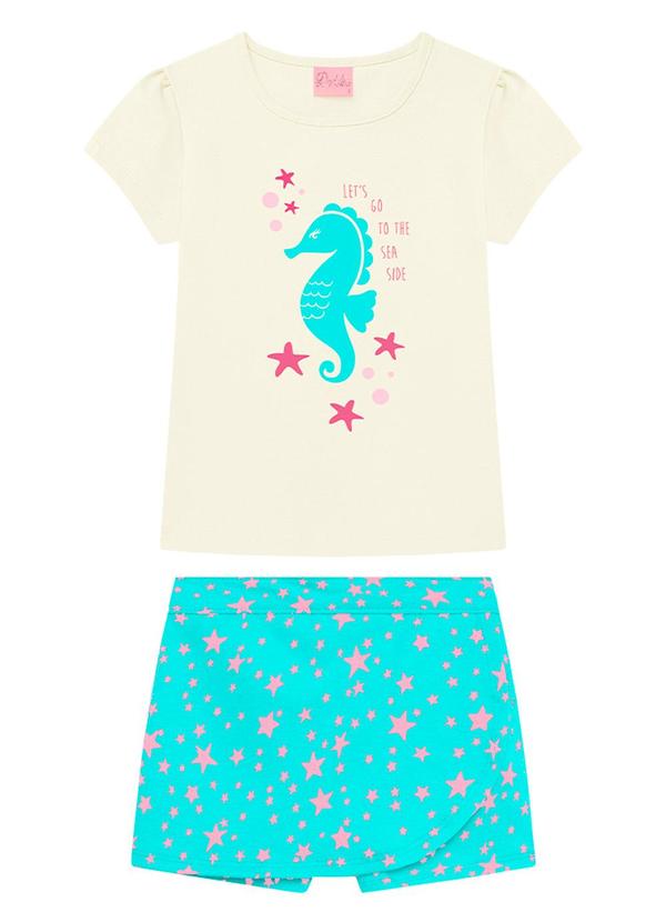 Vista 2 Conjunto Infantil Blusa e Short Saia Branco Duduka Duduka