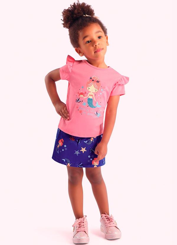 Vista 2 Conjunto Infantil Blusa e Short Saia Rosa Duduka Duduka