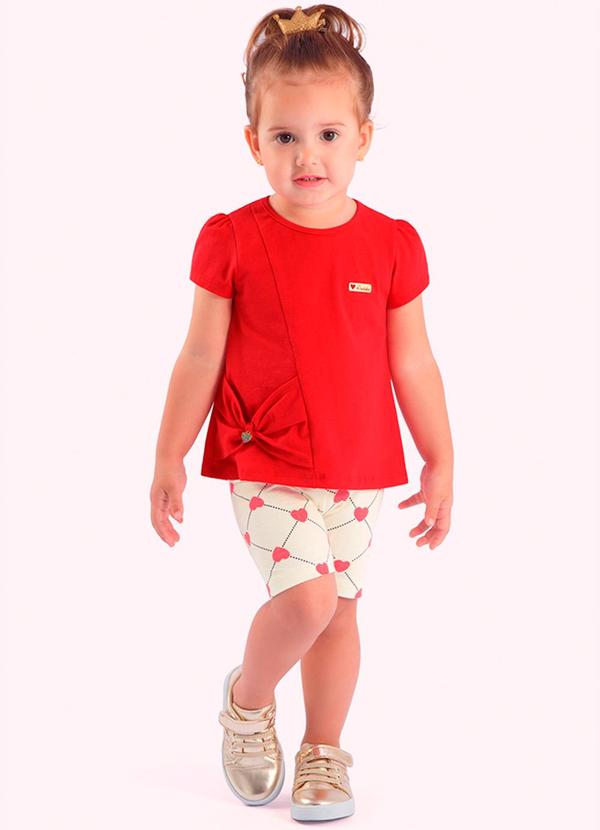 Vista 2 Conjunto Infantil Blusa e Short Vermelha Duduka Duduka