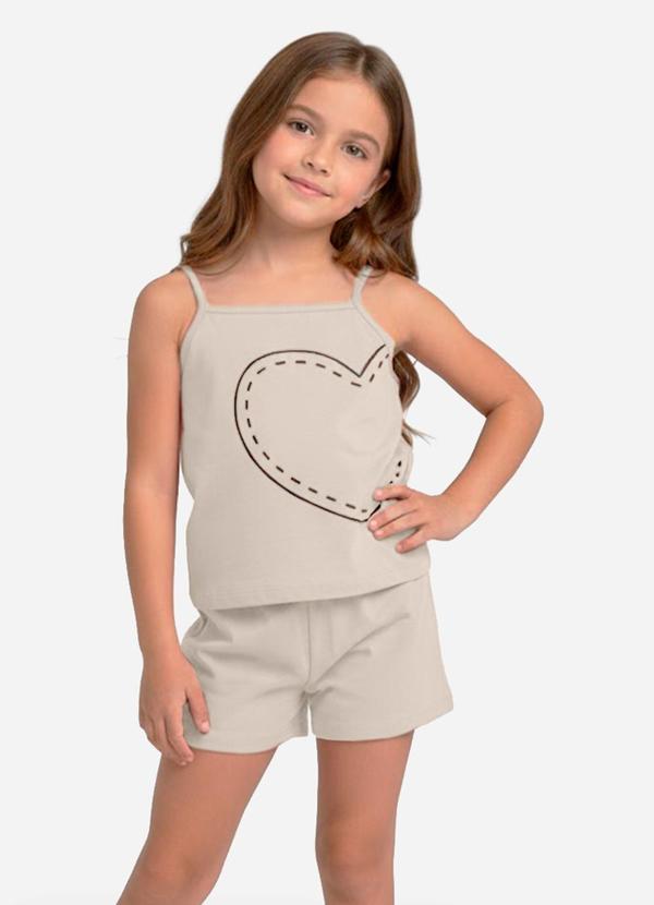 Vista 2 Conjunto Infantil Blusa e Shorts Feminino Bege Select Select