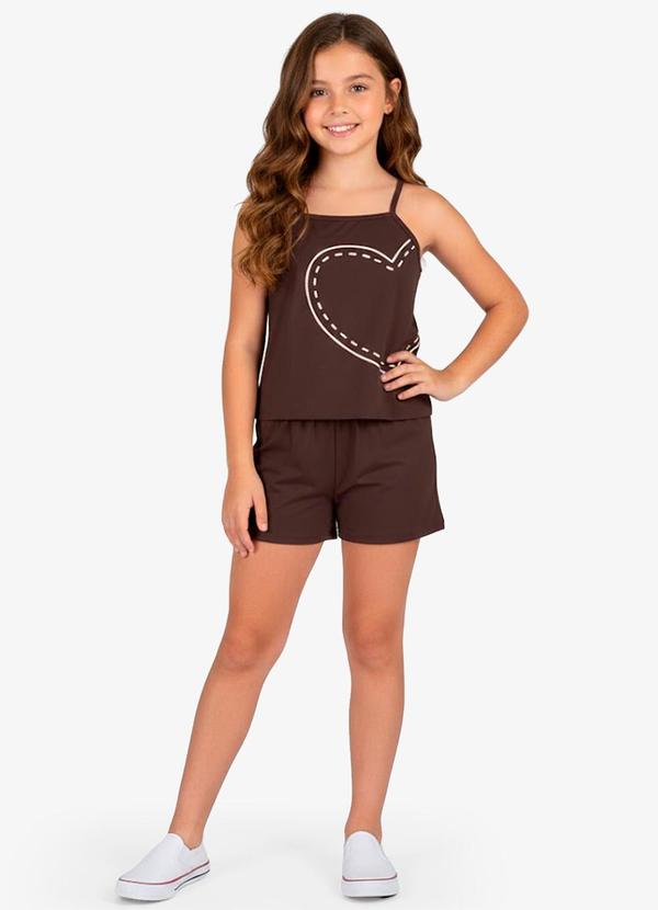 Vista 2 Conjunto Infantil Blusa e Shorts Feminino Marrom Select Select