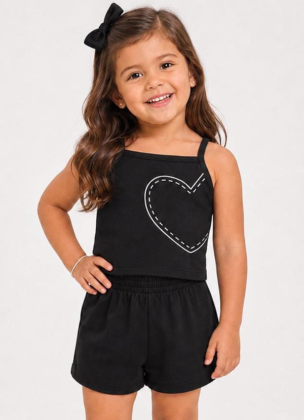 Conjunto Infantil Blusa e Shorts Feminino Preto