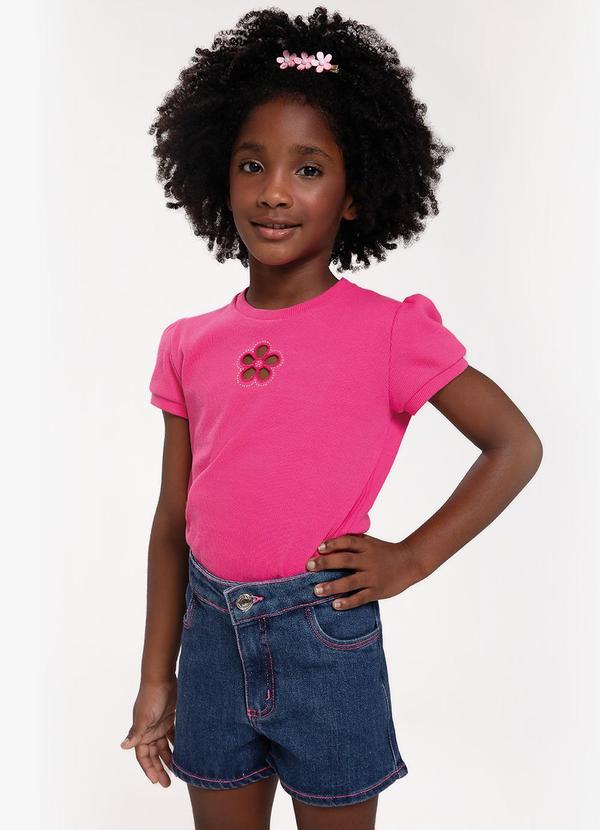 Conjunto Infantil Blusa e Shorts Jeans Rosa