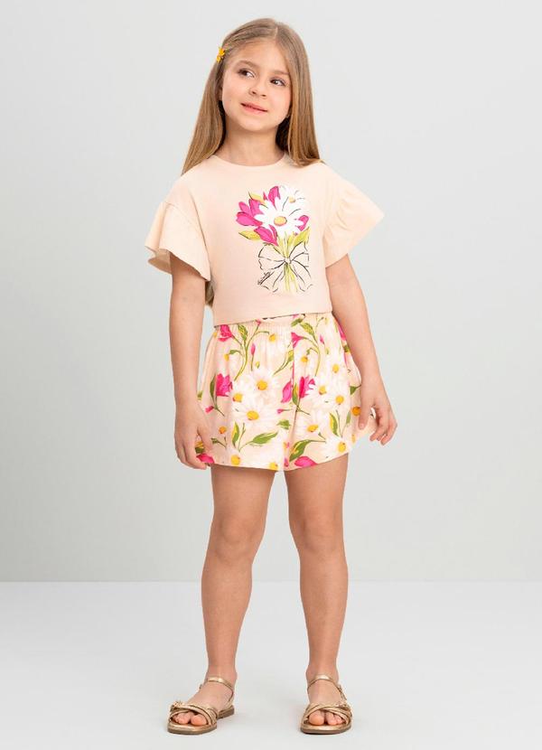 Conjunto Infantil Blusa Floral e Short Quimby Bege