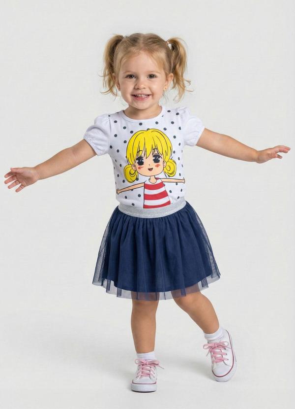 Conjunto Infantil Blusa, Saia Tule Branco