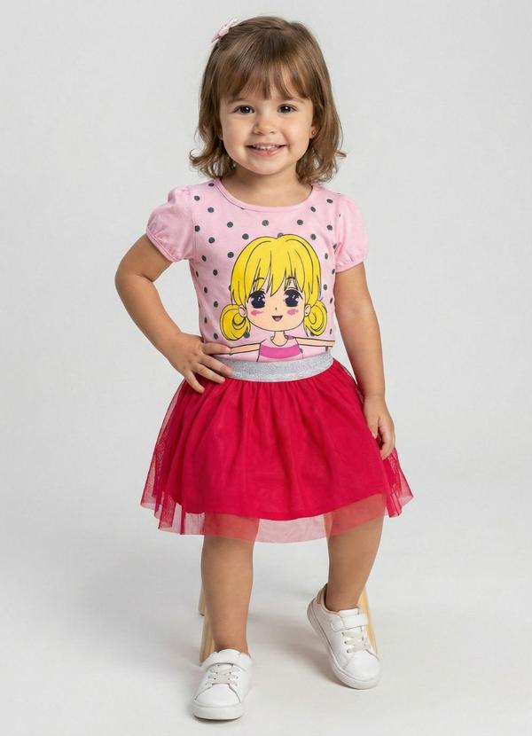 Conjunto Infantil Blusa, Saia Tule Rosa