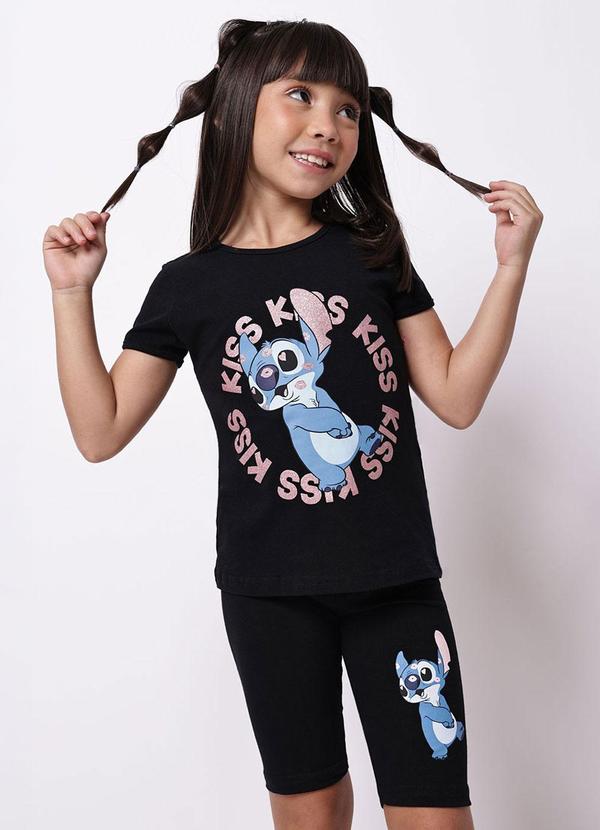 Conjunto Infantil Ciclista Stitch Preto