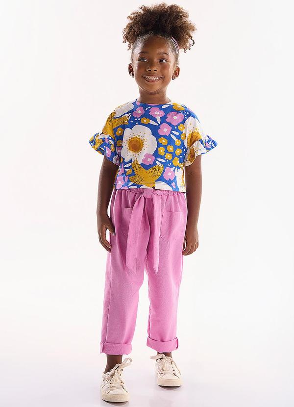 Vista 2 Conjunto Infantil com Blusa e Calça Azul Três e Já Três e Já