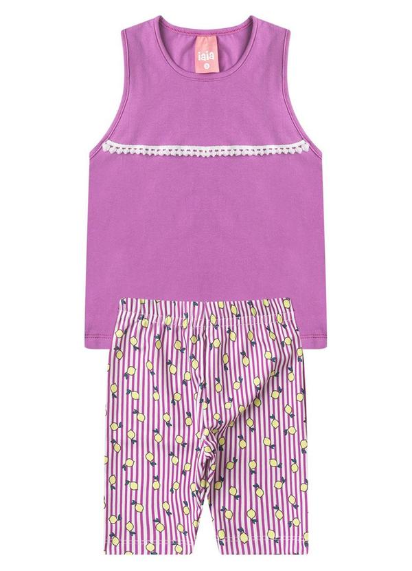 Vista 2 Conjunto Infantil com Pompom Verão Iaia Roxo Rosa Azul Rosa Azul