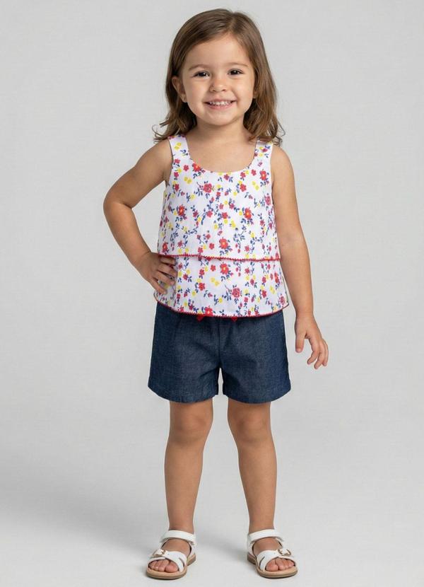 Conjunto Infantil Crepe Flores Vermelho