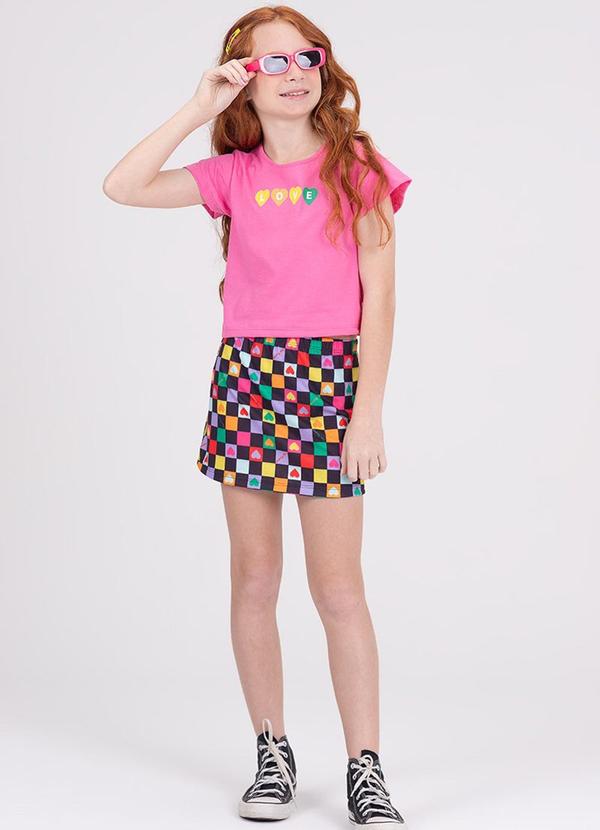 Vista 2 Conjunto Infantil Cropped Manga Evasê Love Rosa VIDA COSTEIRA VIDA COSTEIRA