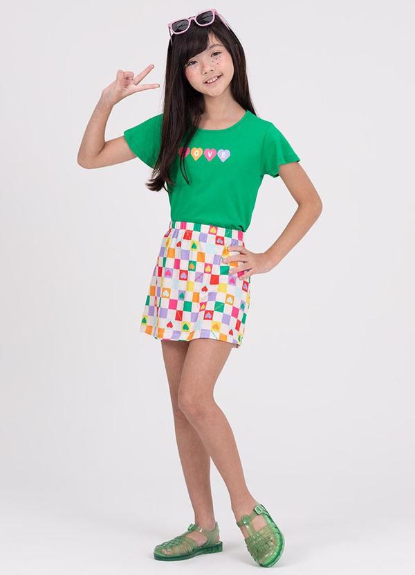 Vista 2 Conjunto Infantil Cropped Manga Evasê Love Verde VIDA COSTEIRA VIDA COSTEIRA