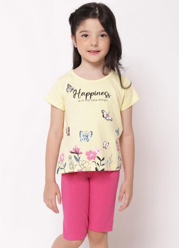 Conjunto Infantil Curto com Borboletas Amarelo