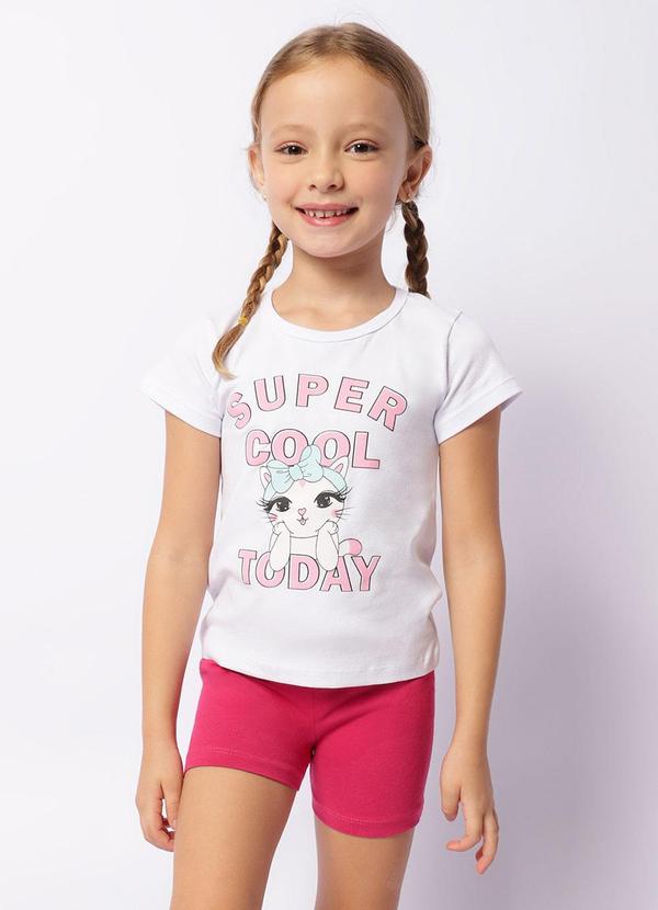 Conjunto Infantil Curto Estampa Gatinho Branco