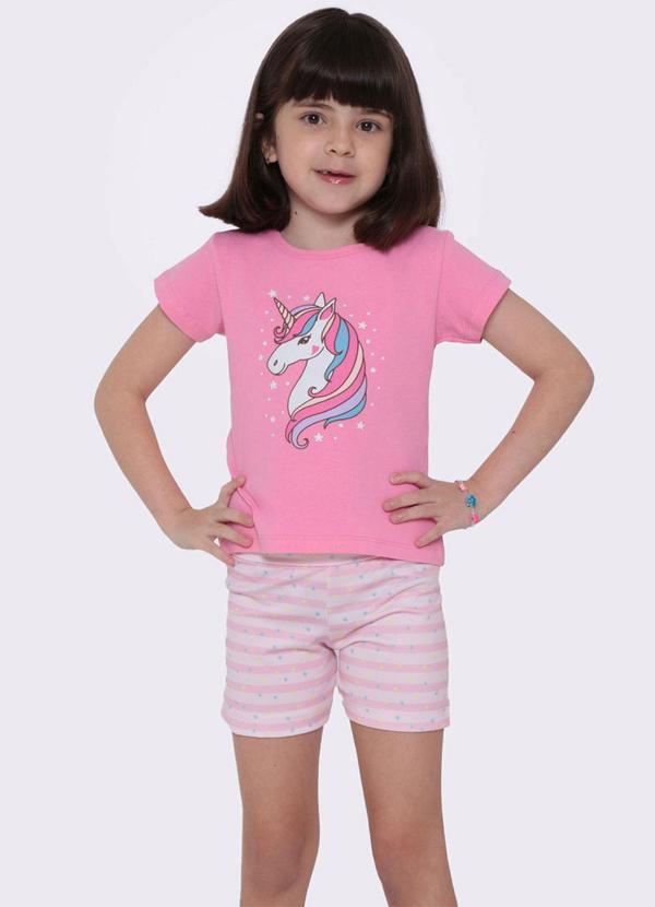 Conjunto Infantil Curto Estampa Unicórnio Rosa