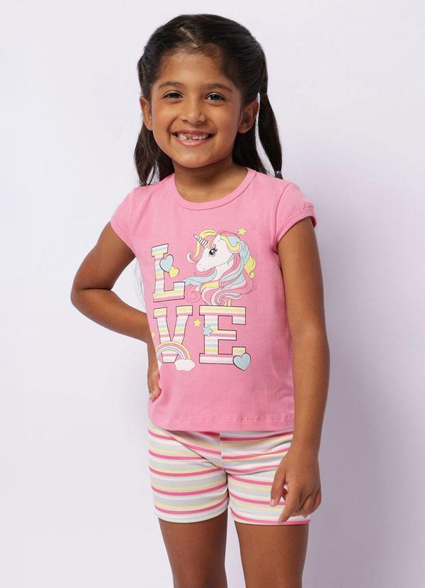 Conjunto Infantil Curto Estampa Unicórrnio Rosa
