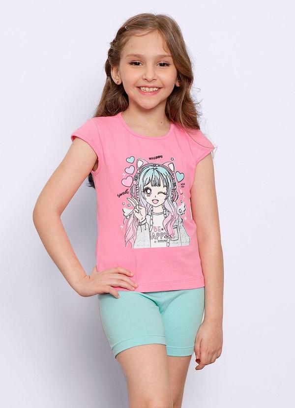 Conjunto Infantil Curto Estampado Rosa
