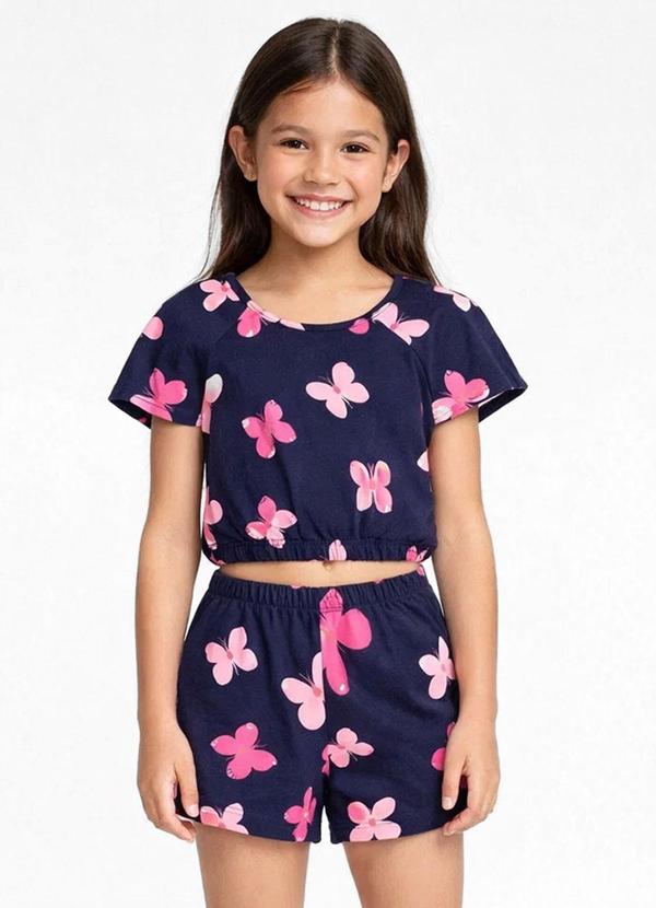 Conjunto Infantil Feminino Blusa e Short Azul
