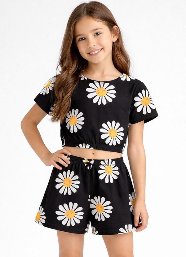 Conjunto Infantil Feminino Blusa e Short Preto