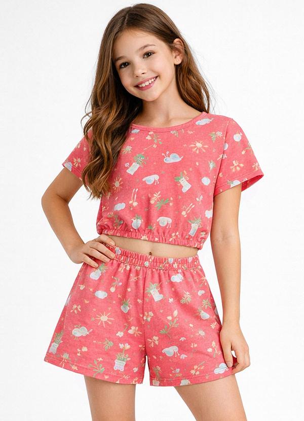 Conjunto Infantil Feminino Blusa e Short Rosa