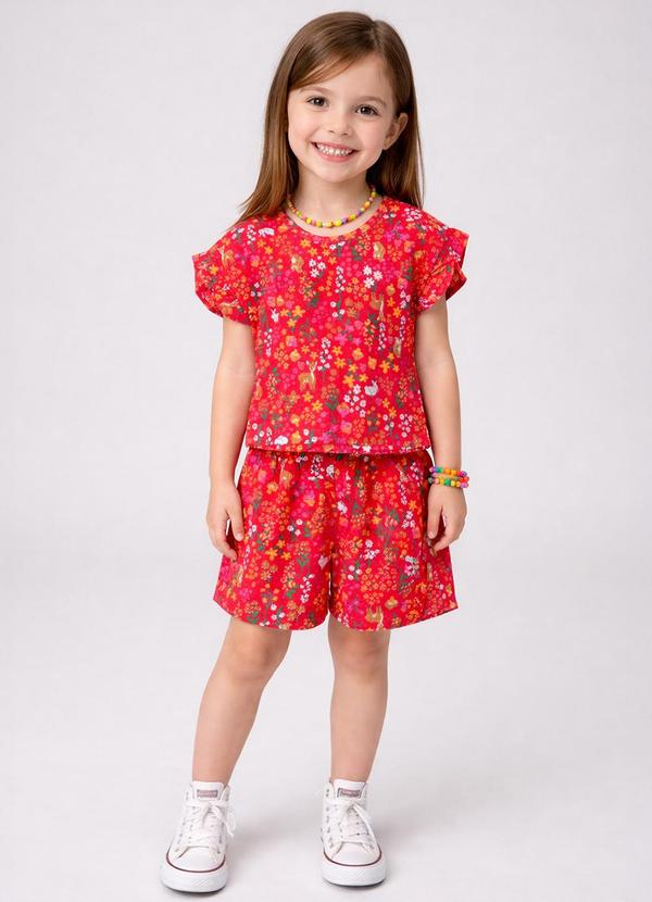 Conjunto Infantil Feminino com Babado Vermelho