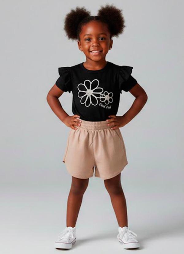 Conjunto Infantil Feminino Short Blusa Preto