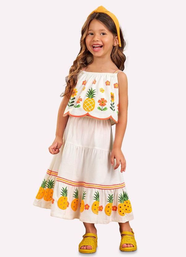 Vista 2 Conjunto Infantil Menina Abacaxi Off White Nanai Nanai