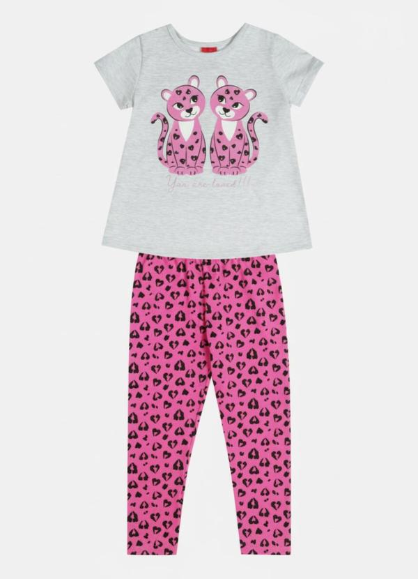 Conjunto Infantil Menina Animal Print Cinza
