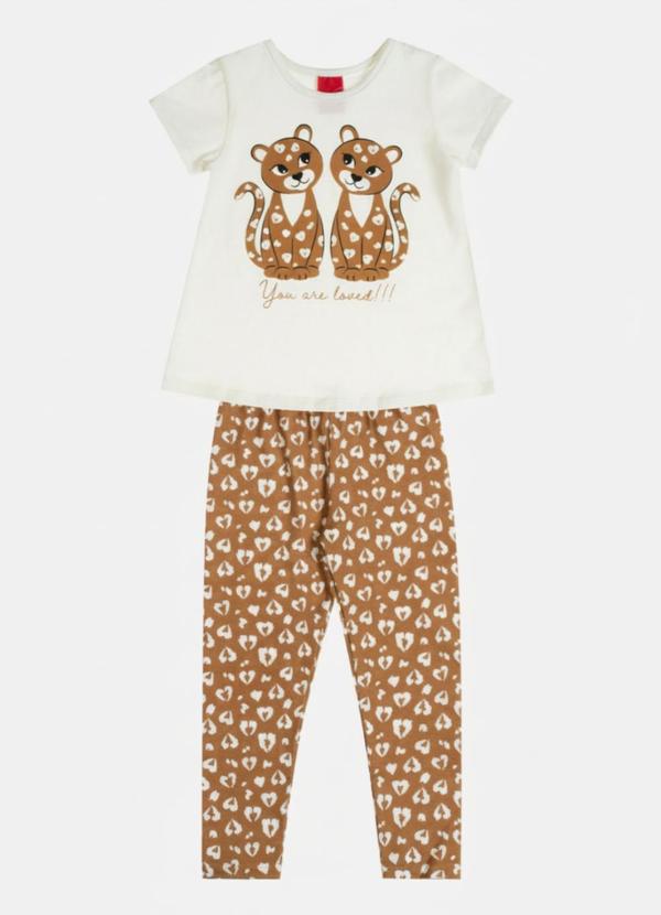 Conjunto Infantil Menina Animal Print Off White