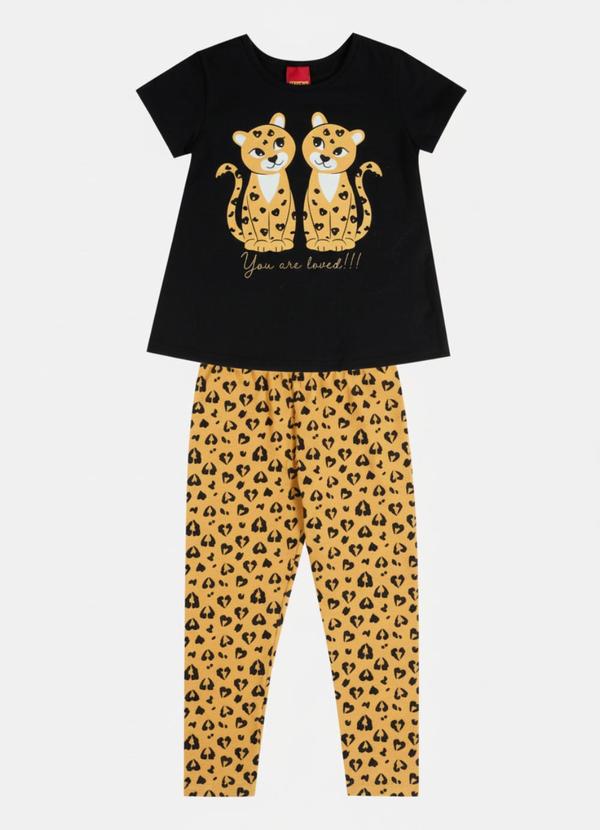 Conjunto Infantil Menina Animal Print Preto