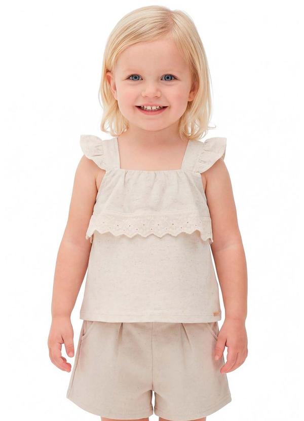 Conjunto Infantil Menina Babado e Renda Bege