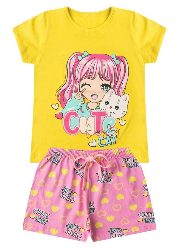 Vista 2 Conjunto Infantil Menina Básico Curto Amarelo Select Select