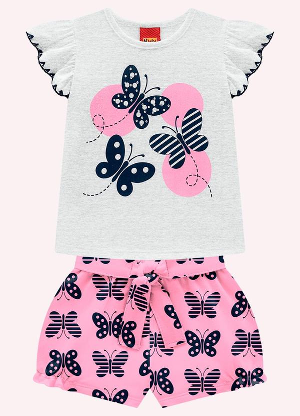 Conjunto Infantil Menina Borboletas Cinza