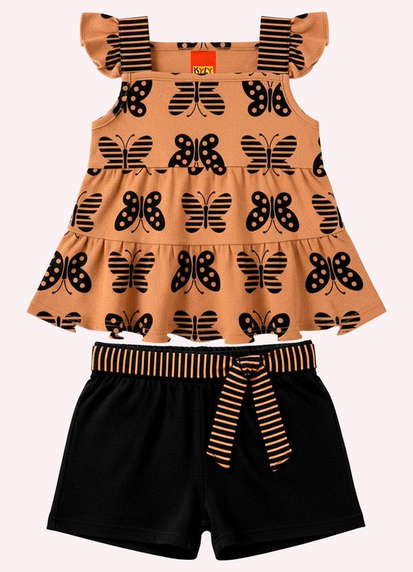 Conjunto Infantil Menina Borboletas Marrom