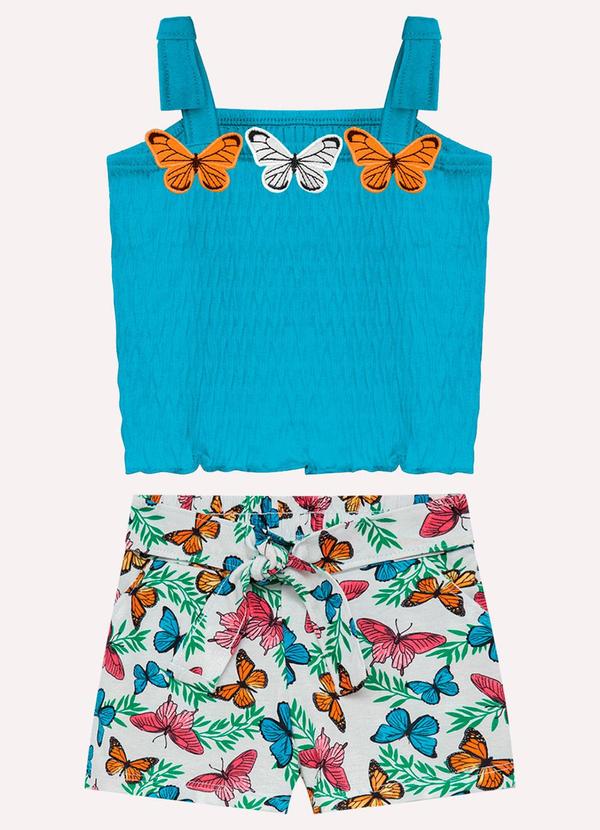 Conjunto Infantil Menina Bordado Azul