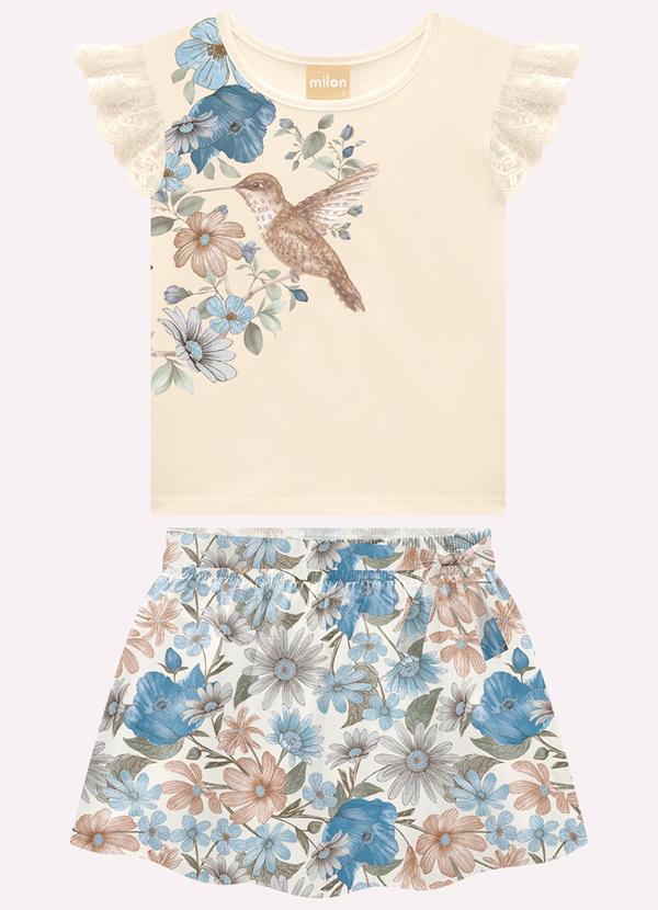 Conjunto Infantil Menina Bordado Bege