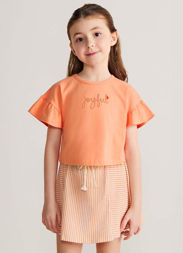 Conjunto Infantil Menina Bordado Joyful Laranja