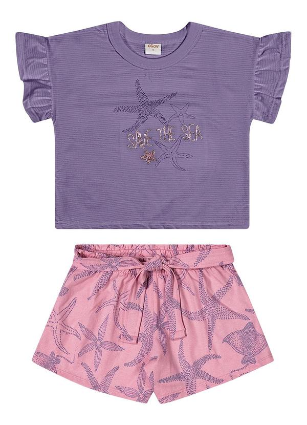 Conjunto Infantil Menina Bordado Lantejoula Roxo