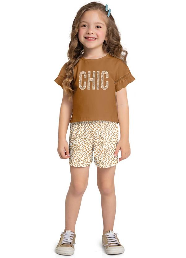 Conjunto Infantil Menina Bordado Marrom