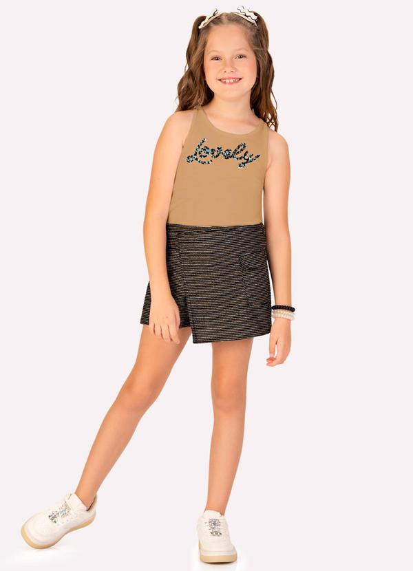 Conjunto Infantil Menina Bordado Marrom