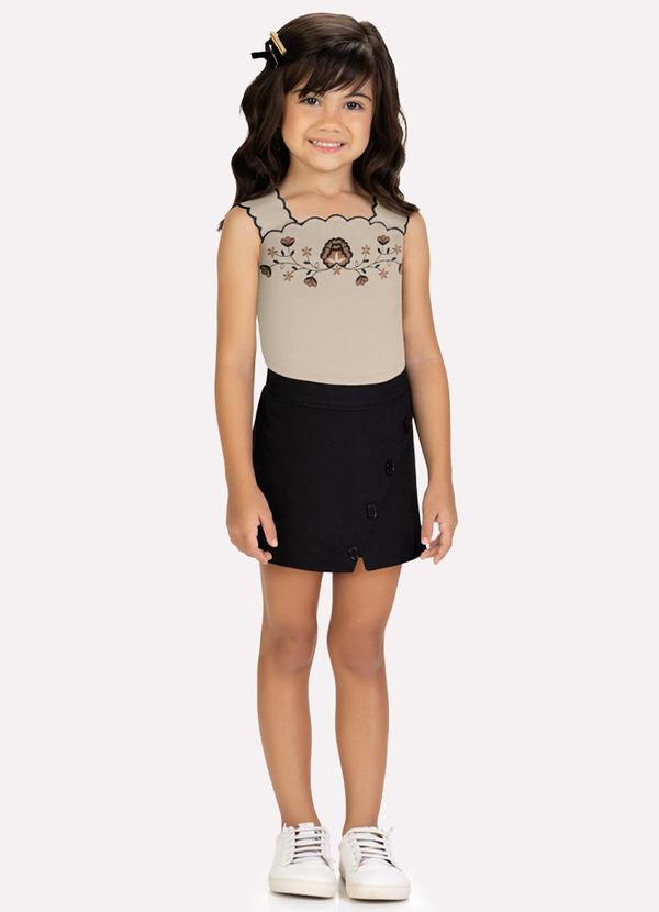 Conjunto Infantil Menina Bordado Milon Bege