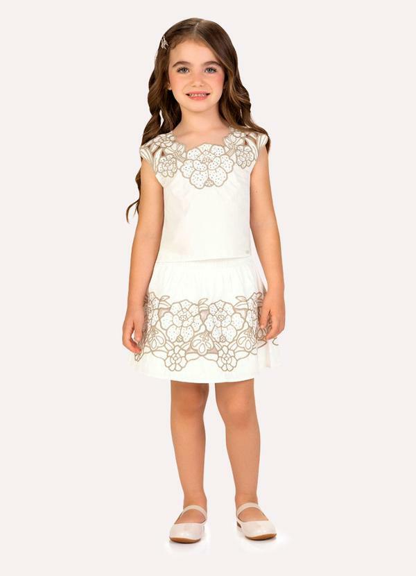 Conjunto Infantil Menina Bordado Bege