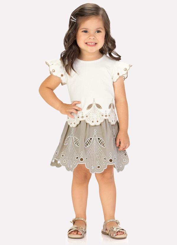 Conjunto Infantil Menina Bordado Off White