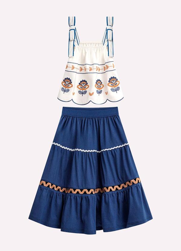 Conjunto Infantil Menina Bordado Off White